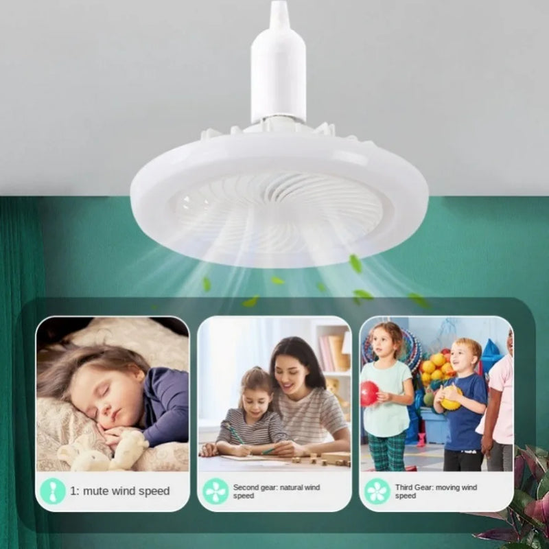 Ventilador de teto de 30W com lâmpada de iluminação Base conversora  com controle remoto para quarto, sala de estar e casa, silencioso, 3 velocidades, AC 85V-265V